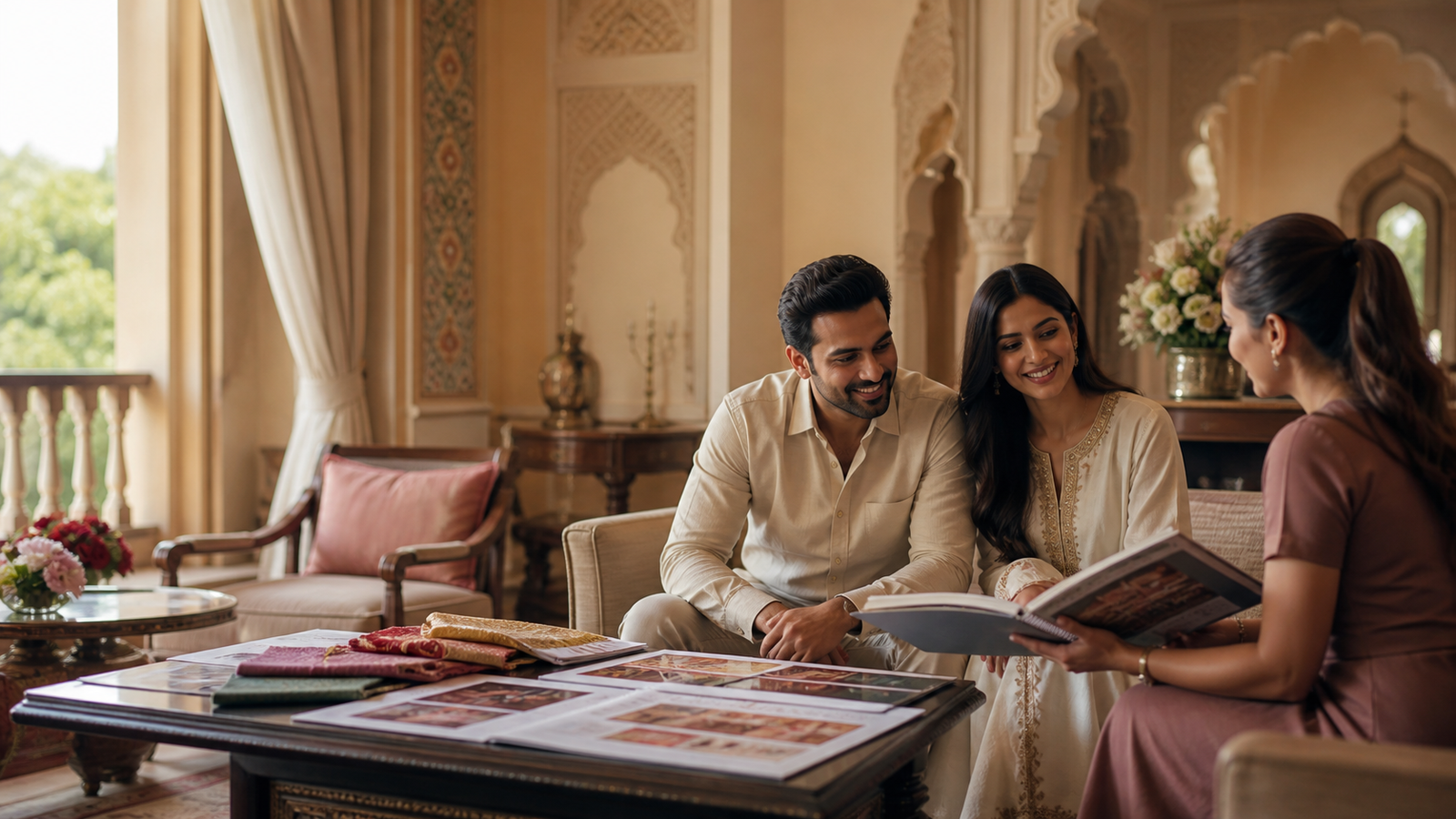 Couple consulting a Jaipur wedding planner