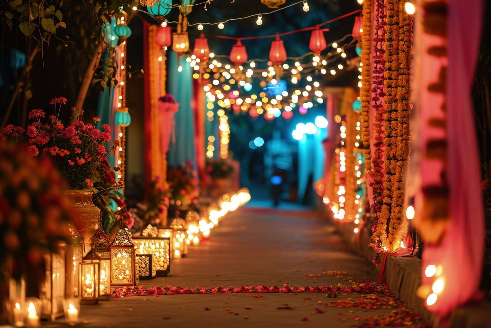 Warm decorative candles welcoming event guests